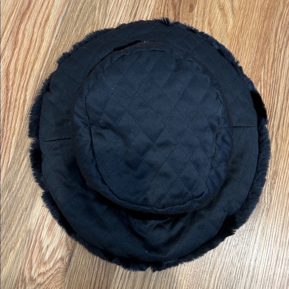 Vintage reversible Black Faux Fur quilted wide rim bucket Hat one size women’s - Picture 8 of 8